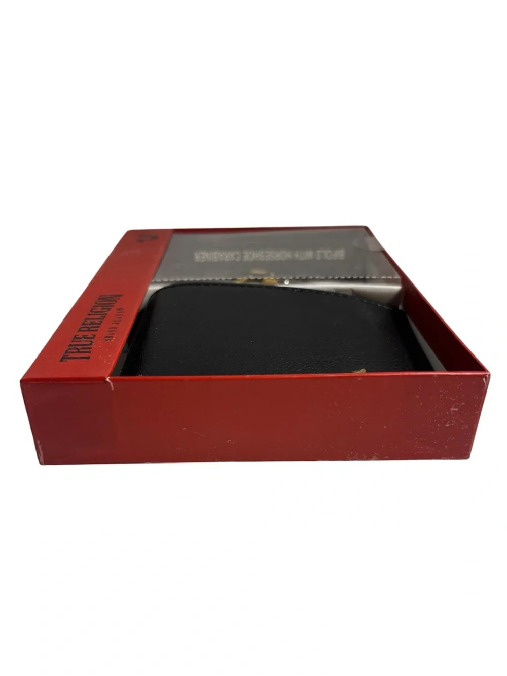 True Religion Bifold Wallet with Carabiner Gift Set Black Wallet Gold Carabiner